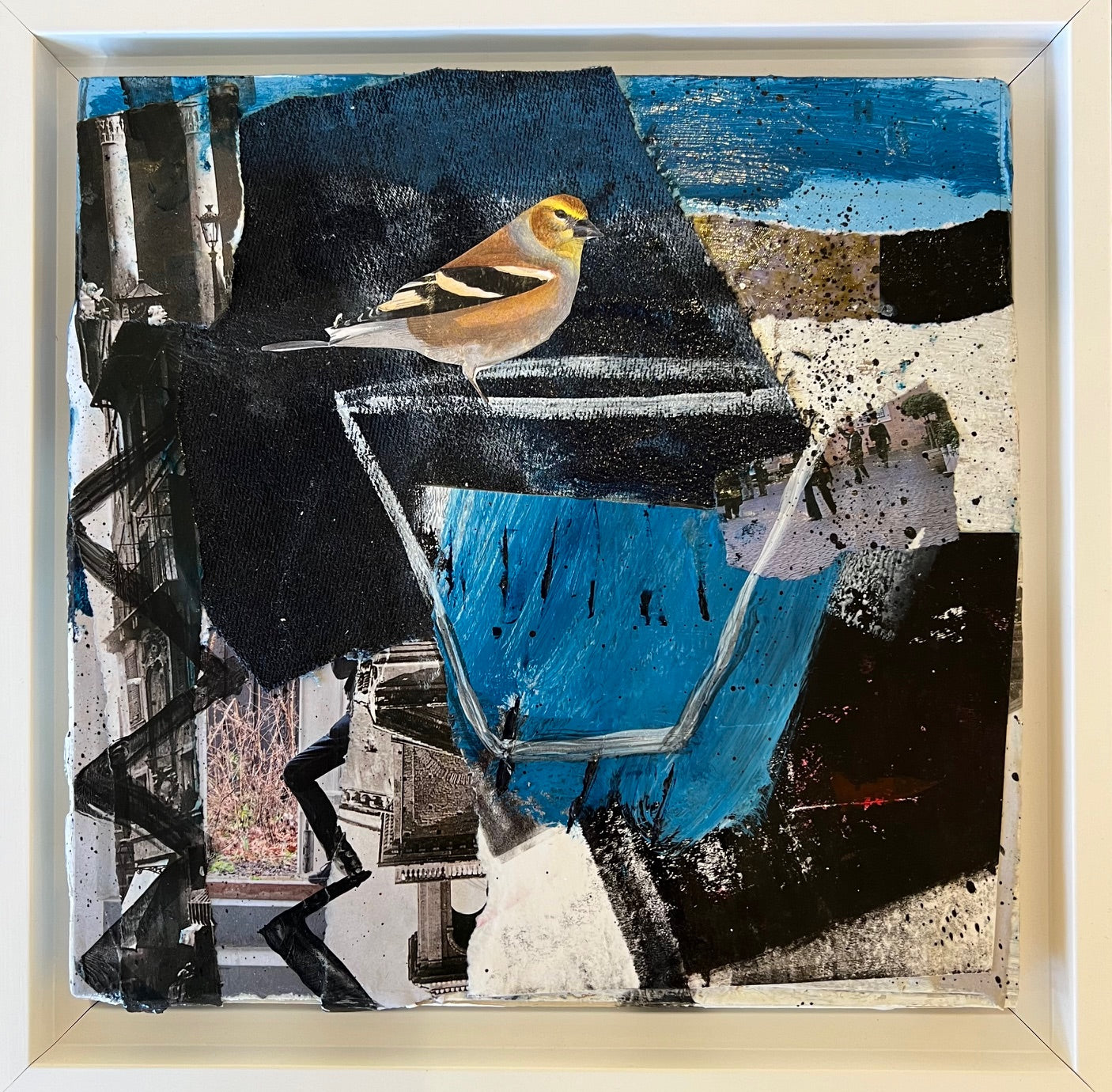 Blue Doorway, mixed media collage, 8" x 8"