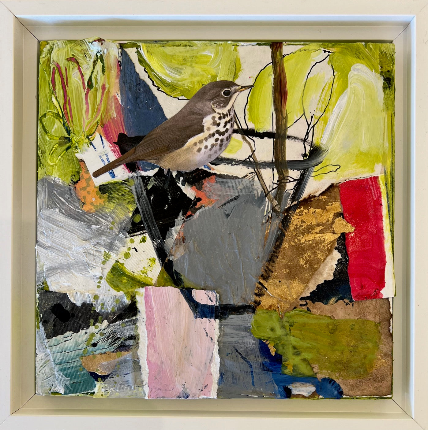Garden Cup, mixed media collage, 8" x 8"