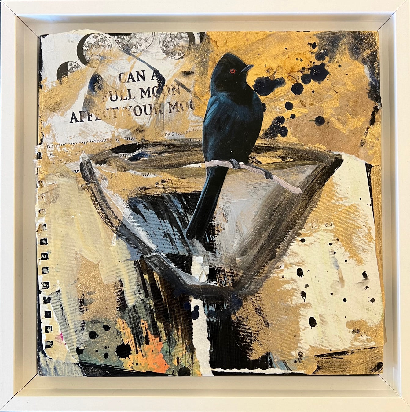 Moon Mood, mixed media collage, 8" x 8"
