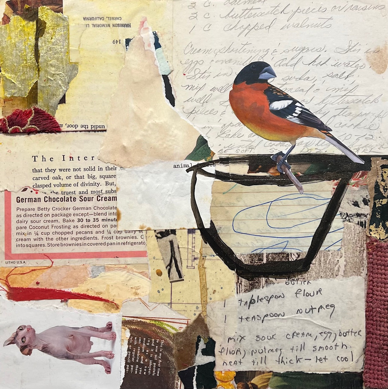 Teatime, mixed media collage, 10" x 10"