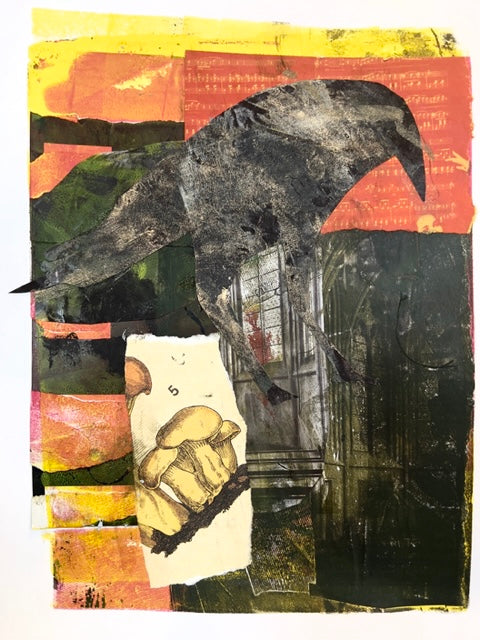 Crow with Shroom, Fine Art Print, 12" x 9"