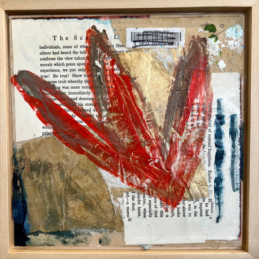 Red Flower, mixed media collage,  8" x 8"